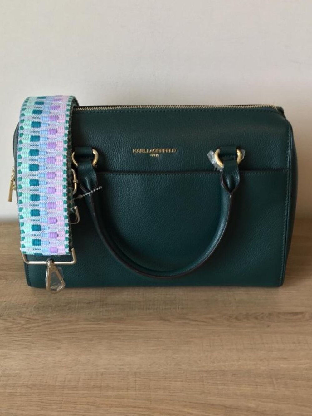 Kark Lagerfeld Paris Maybelle Satchel Bag in Dark Green w/Gold Hardware NWOT